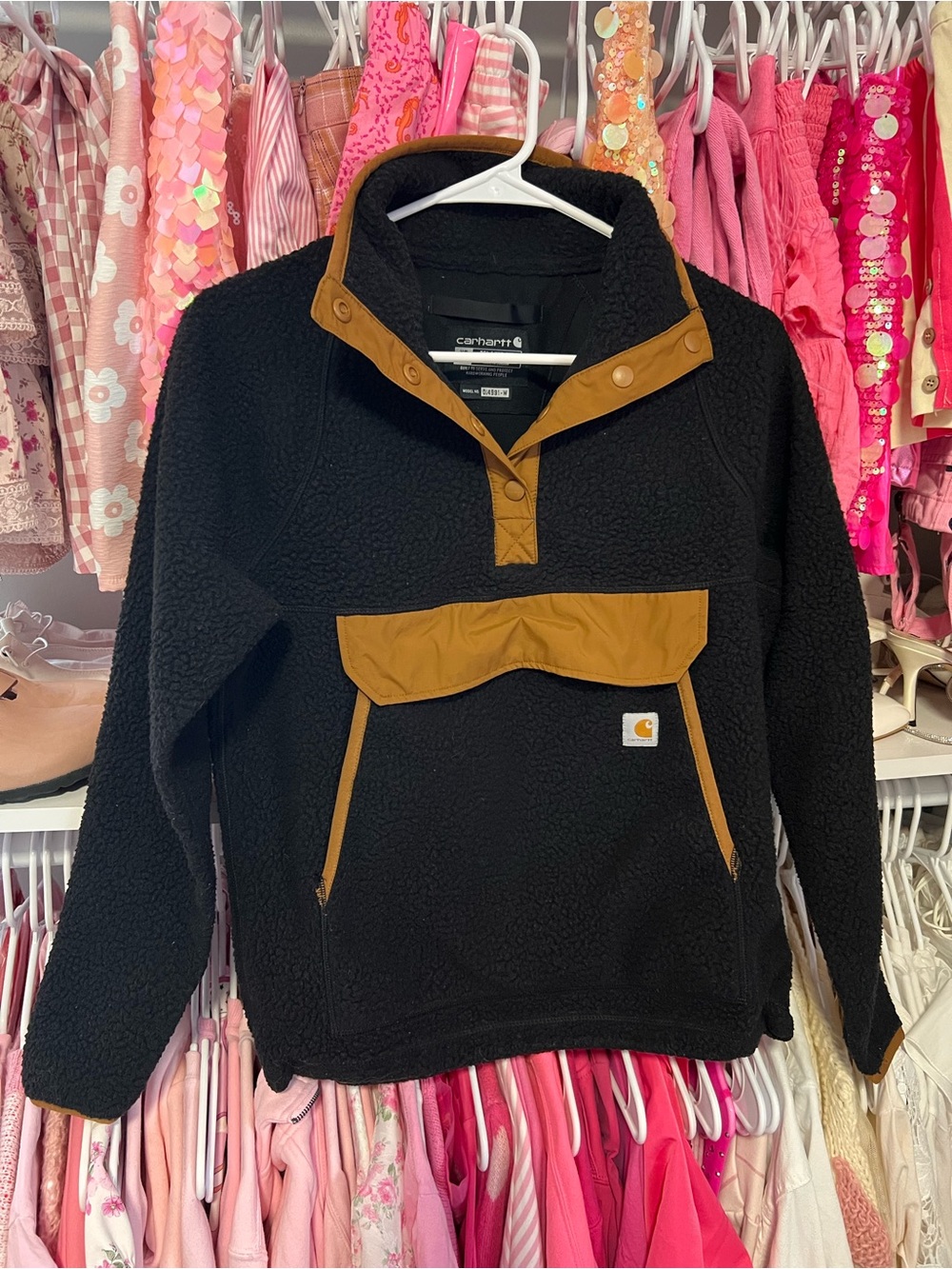 Women’s Carhartt Black Sherpa Pullover with Brown Accents